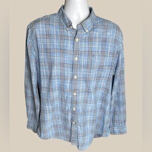 Tommy Hilfiger Men’s Blue Plaid Custom Fit Button Down Shirt 100% Cotton SZ XL